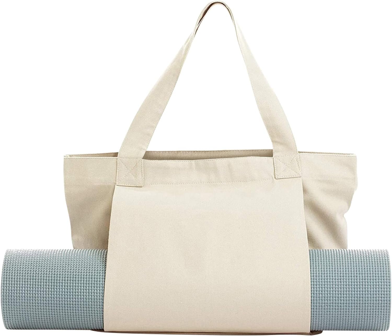 Canvas Yoga Tote with Mat Holder and Pocket – Multi-Purpose Bag