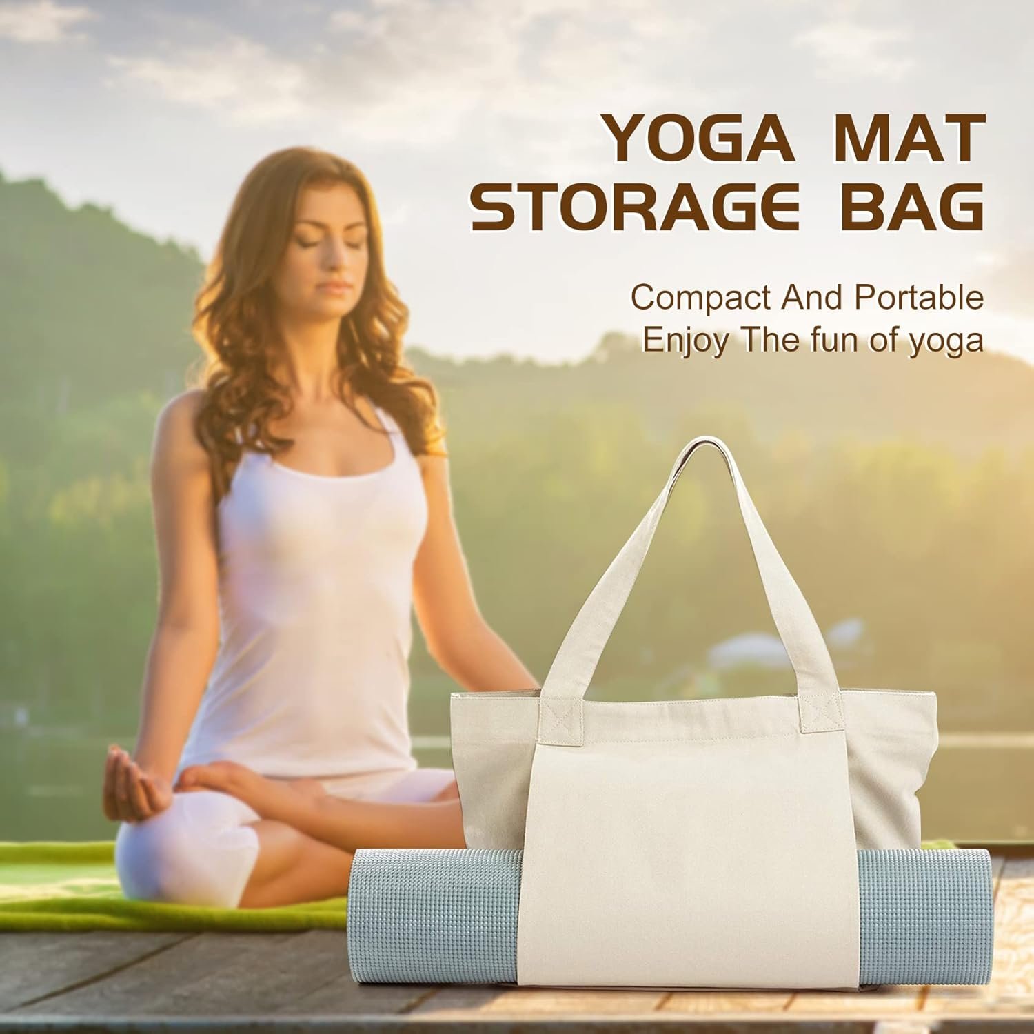 Canvas Yoga Tote with Mat Holder and Pocket – Multi-Purpose Bag - Image 2