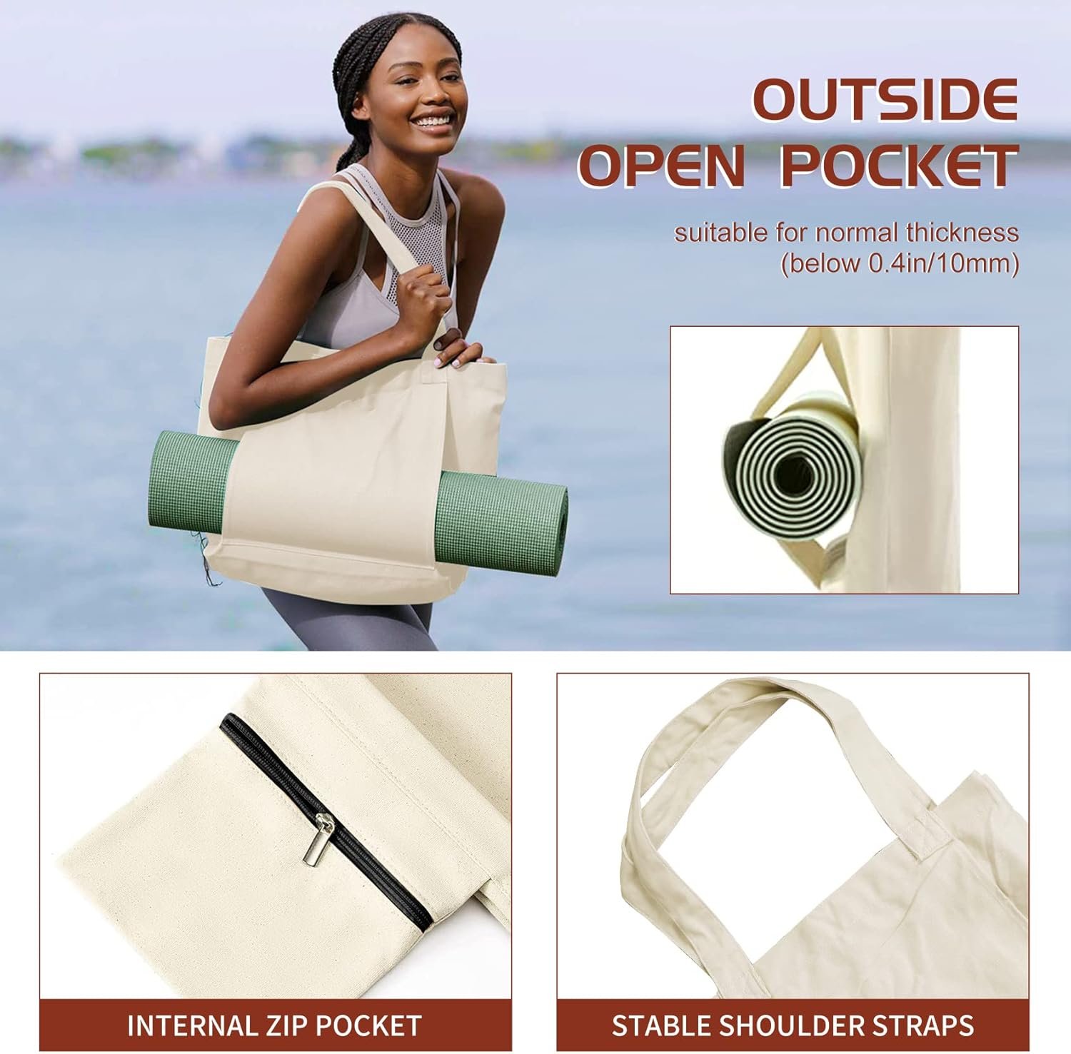 Canvas Yoga Tote with Mat Holder and Pocket – Multi-Purpose Bag - Image 4