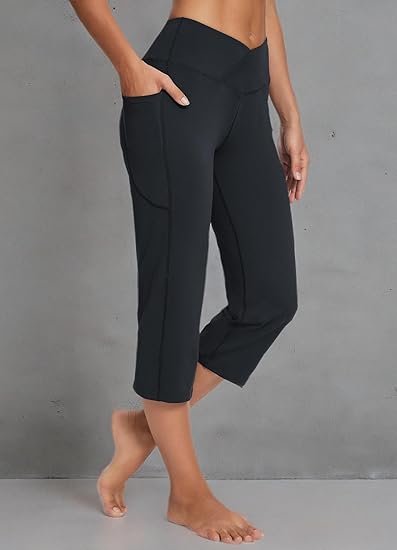 Women’s High Waist Capri Pants with Pockets – Wide Leg Workout